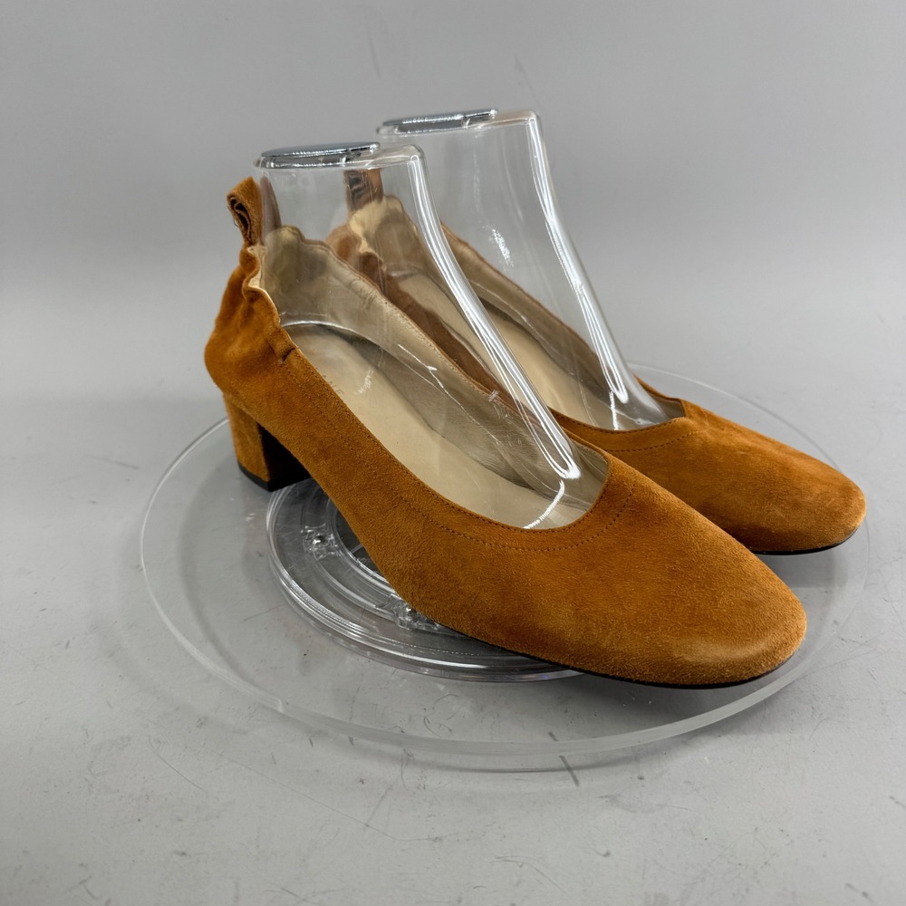 Everlane Womens Day Heel Suede Block Heel Pump Cognac Mustard Yellow Size 10